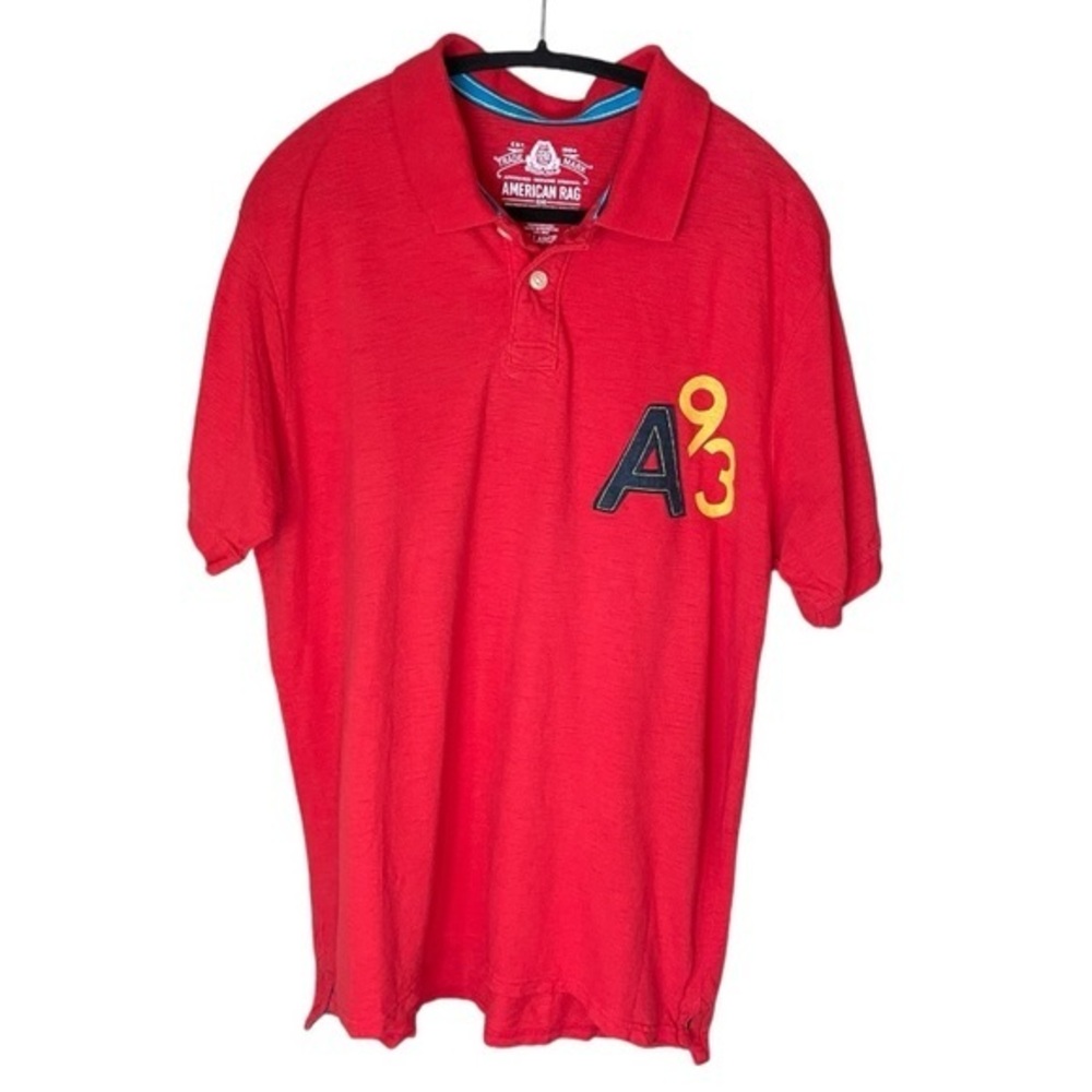 American Rag Red with Appliqué Short Sleeve Polo Y2K 90’s 100% Cotton‎ Size XL